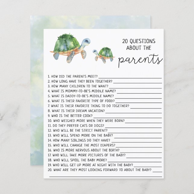 Sea Turtles - 20 Questions about the Parents (Front/Back)