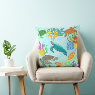 Sea Turtles And Corals Under The Ocean  Cushion