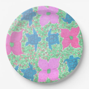 Sea Turtles and Flowers Paper Plates