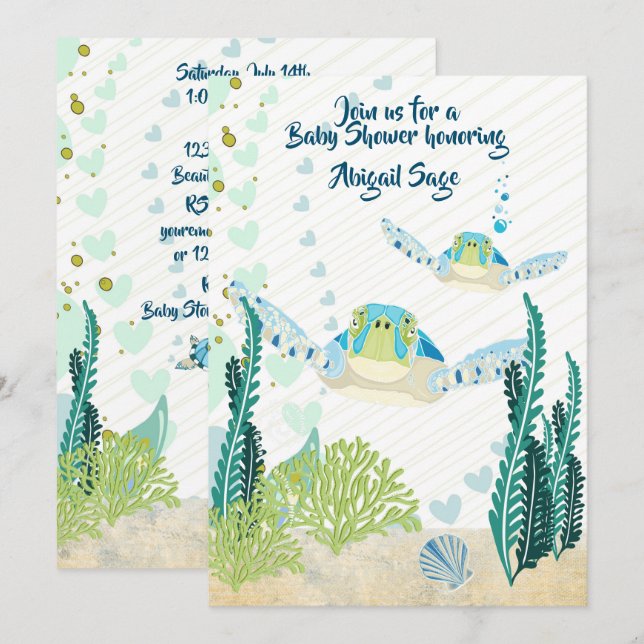 Sea Turtles and Hearts Beach Baby Shower Invitation (Front/Back)
