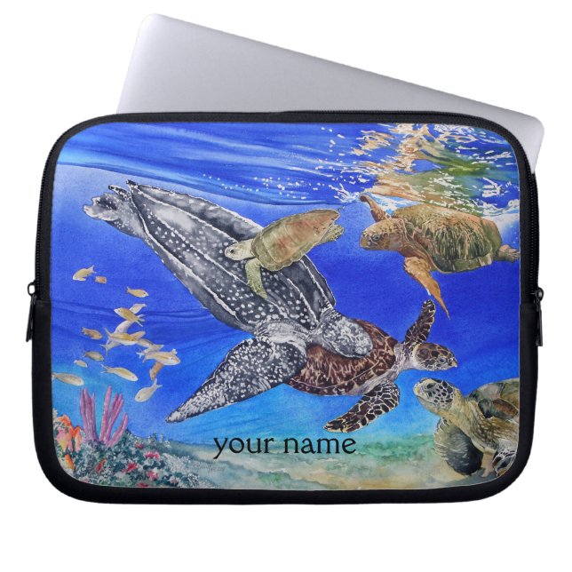 Sea Turtles Art Personalised Laptop Sleeve (Front)