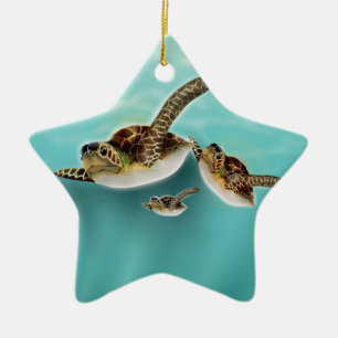 Sea Turtles art print. Ceramic Tree Decoration