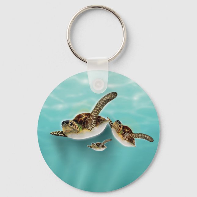 Sea Turtles art print. Key Ring (Front)