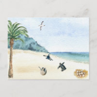 Sea Turtles Baby Hatching Watercolor