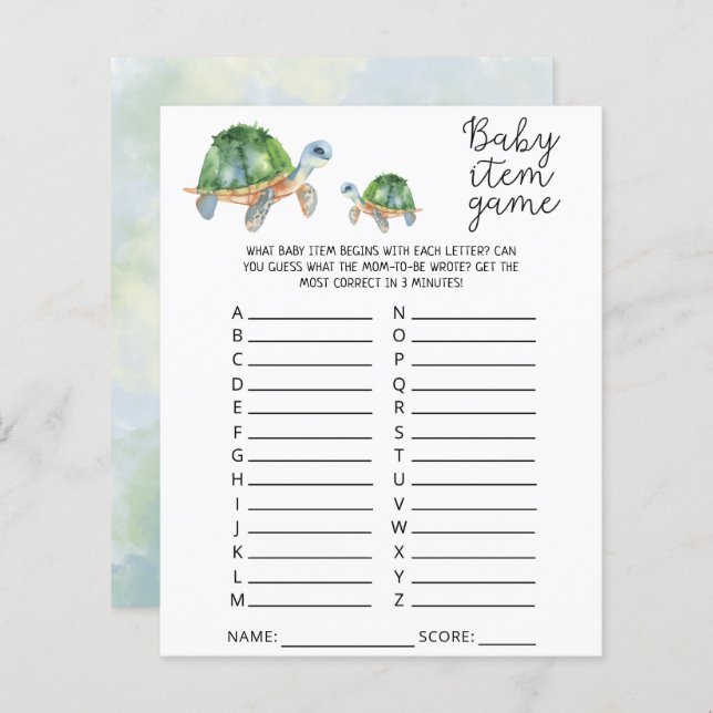 Sea turtles - Baby Item Game. Baby Shower Game (Front/Back)