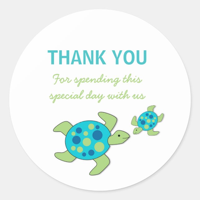 Sea Turtles Baby Shower Birthday Party favour Classic Round Sticker (Front)