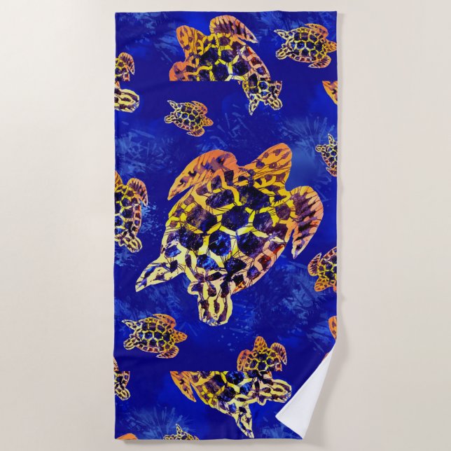 Sea Turtles Batik African Art Beach Towel (Front)
