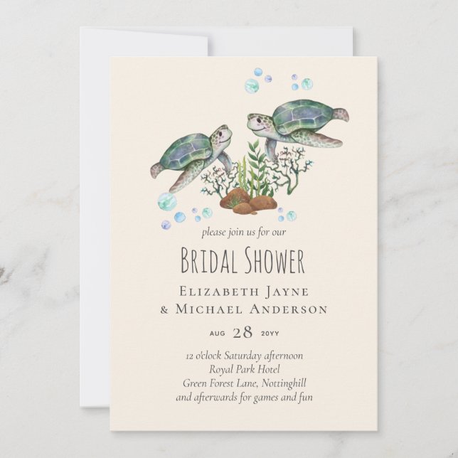 Sea Turtles Beach Bridal Shower Ocean Invitation (Front)