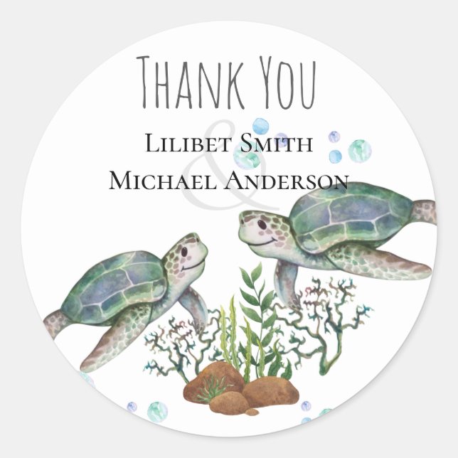 Sea Turtles Beach Wedding Classic Round Sticker (Front)