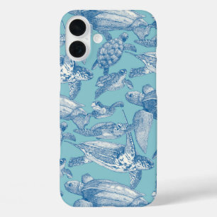 sea turtles cobalt sky blue iPhone 16 plus case