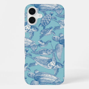 sea turtles cobalt sky blue iPhone 16 plus case