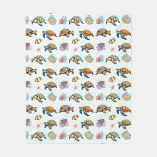 Sea Turtles, Coral Fish Marine Life Blue Fleece Blanket
