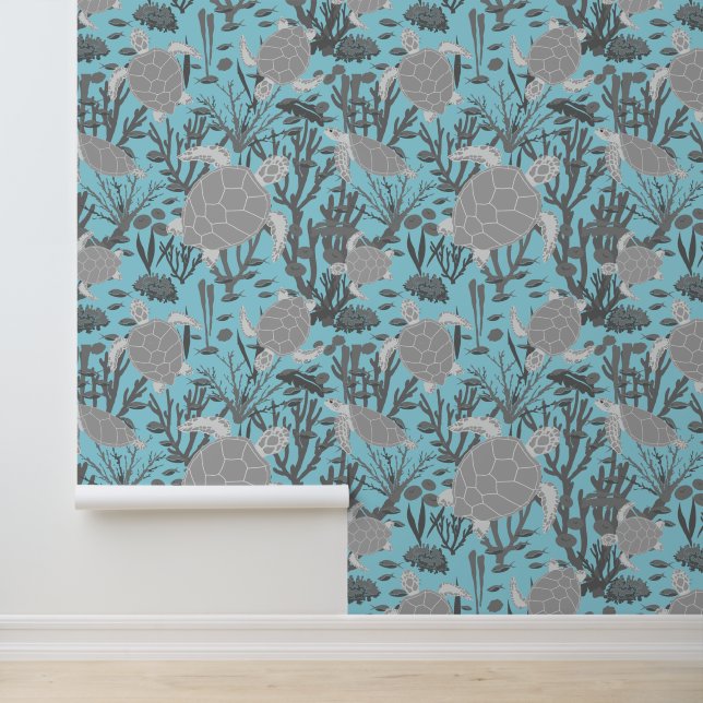Sea Turtles Cute Blue Grey Ocean Animal Wallpaper (Application)