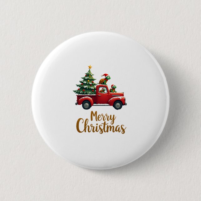 Sea Turtles Driving Christmas Tree Truck Turtle Ch 6 Cm Round Badge (Front)