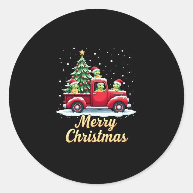 Sea Turtles Driving Christmas Tree Truck Turtle Ch Classic Round Sticker (Front)