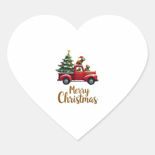 Sea Turtles Driving Christmas Tree Truck Turtle Ch Heart Sticker (Front)