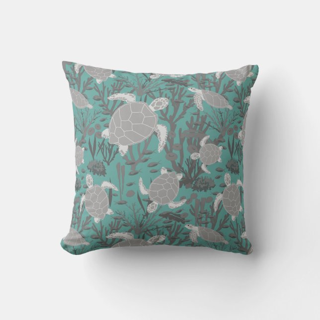 Sea Turtles Grey Blue Cushion (Front)