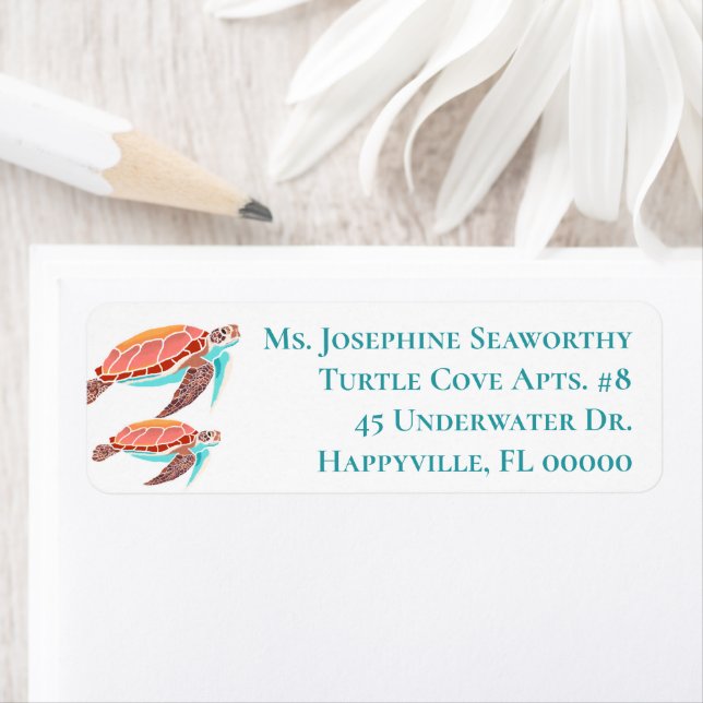 Sea Turtles Illustrated Custom Address Label (Insitu)