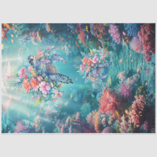 Sea Turtles In Beautiful Scenic Ocean Decoupage Tissue Paper