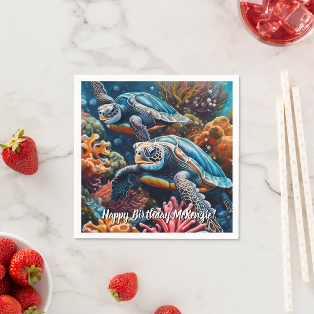 Sea Turtles in Coral Reef Napkin (Insitu)