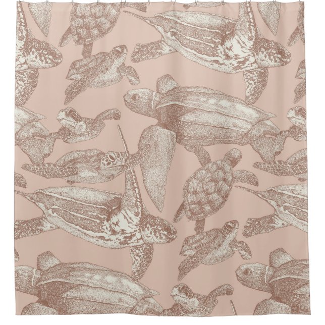 sea turtles mocha mousse cream tan shower curtain (Front)