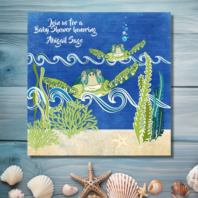 Sea Turtles Ocean Beach Neutral/Boys Baby Shower Invitation (Front - Sea Turtles Ocean Beach Neutral Boys Baby Shower Invitation)