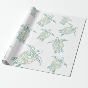 Sea Turtles Pattern White Green Wrapping Paper