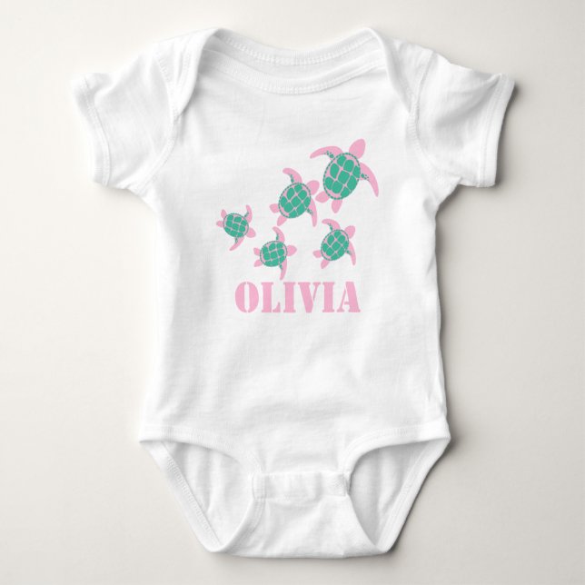 Sea Turtles Pink Baby Bodysuit (Front)