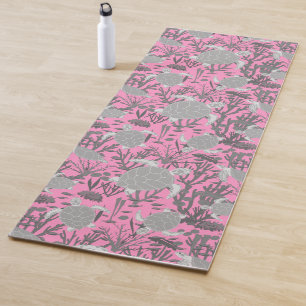 Sea Turtles Pink Grey Marine Life Pattern Yoga Mat
