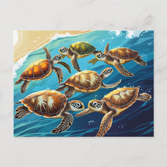 Sea Turtles Playing In Ocean Postcard (Front)