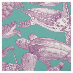 sea turtles purple turquoise fabric