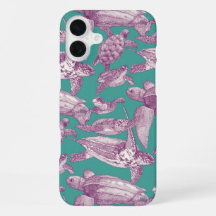 sea turtles purple turquoise iPhone 16 plus case