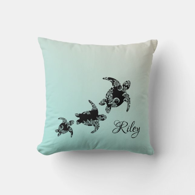 Sea Turtles Silhouette with Name Cushion (Front)
