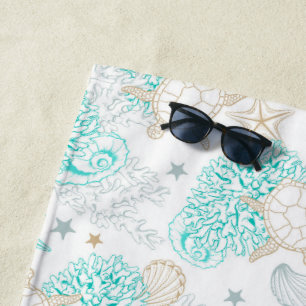 Sea Turtles Starfish Shell Coral And Marines Beach Towel