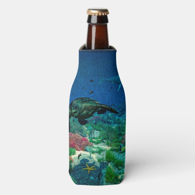 Sea turtles swim through the Mediterranean Sea Bottle Cooler (Bottle Front)