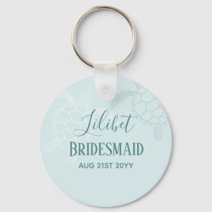 Sea Turtles Teal Turquoise Bridal Party Gift Key Ring