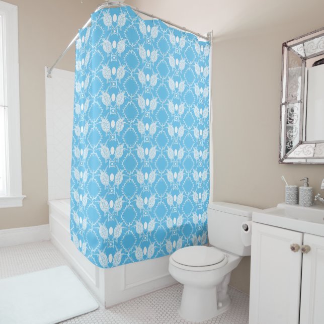Sea Turtles Tortoise Ocean Moon Eco Blue  Shower Curtain (In Situ)