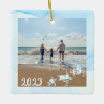 Sea Turtles Vacation Beach Photo Ceramic Ornament<br><div class="desc">Watercolor abstract and sea turtle design photo ornament is perfect for beach holiday,  honeymoon and vacation photos.  Personalise with name,  date and location.</div>