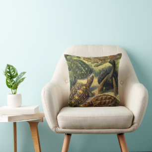 Sea Turtles Vintage Land Tortoise by Ernst Haeckel Cushion