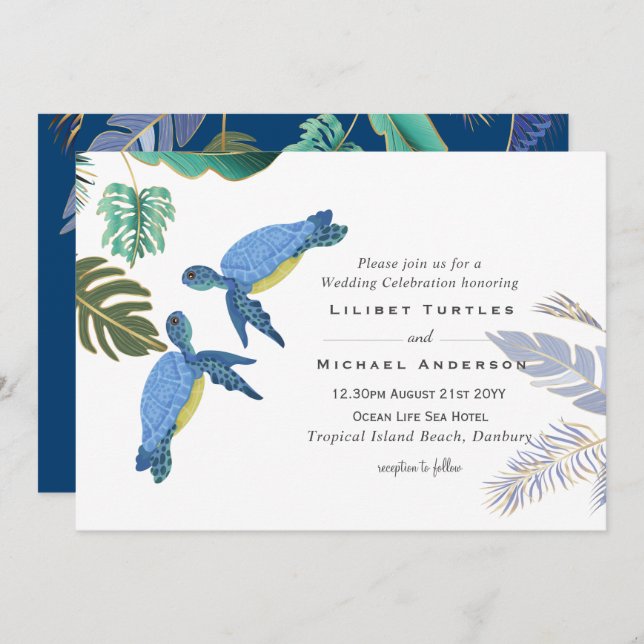 Sea Turtles Wedding Blue Yellow (Front/Back)