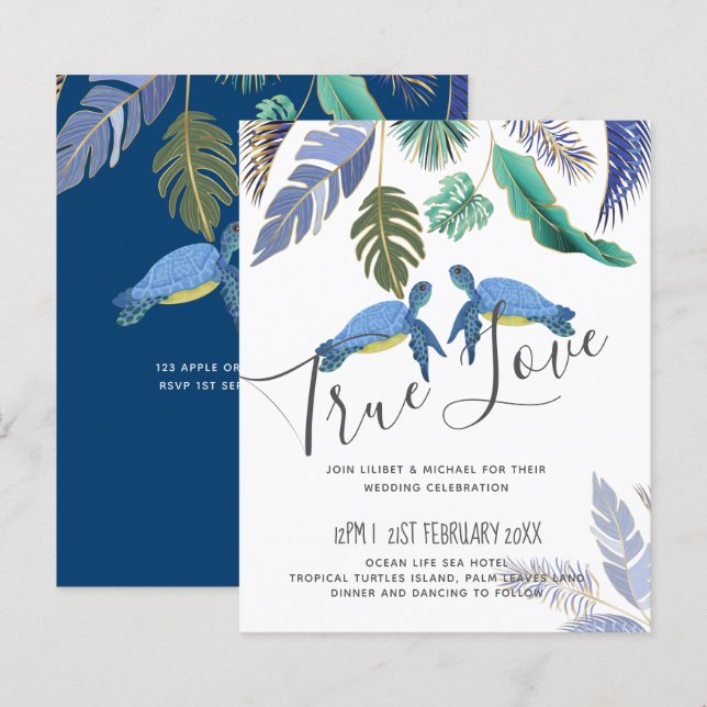 Sea Turtles Wedding Blue Yellow (Front/Back)