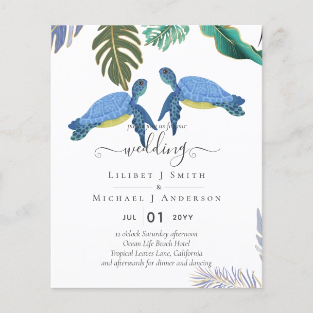 Sea Turtles Wedding Blue Yellow Flyer (Front)