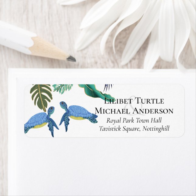 Sea Turtles Wedding Blue Yellow Label (Insitu)