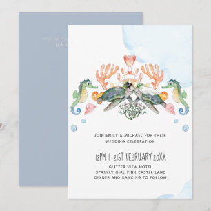 Sea Turtles Wedding Featuring Bride and Groom