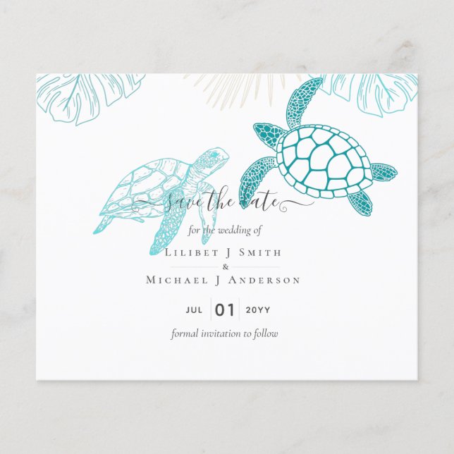 Sea Turtles Wedding Modern Line Art (Front)