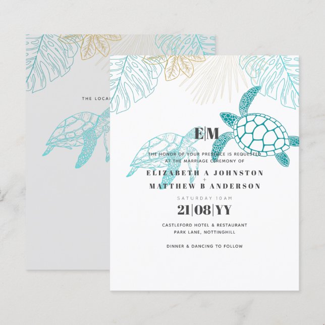 Sea Turtles Wedding Modern Line Art (Front/Back)