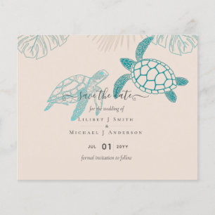 Sea Turtles Wedding Modern Line Art Flyer