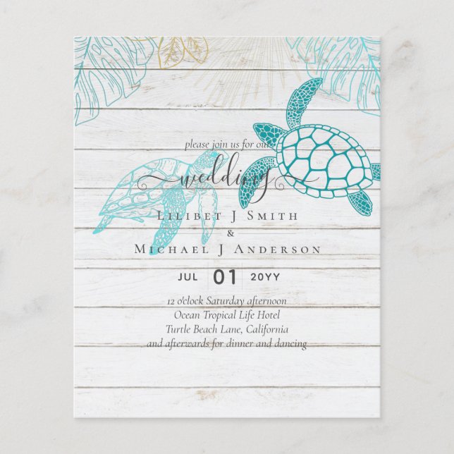 Sea Turtles Wedding Modern Line Art Flyer (Front)