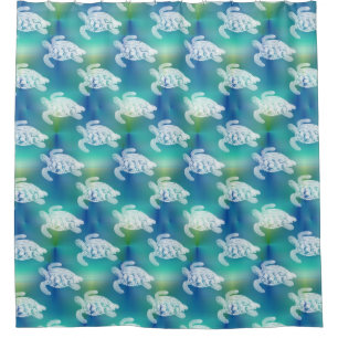 Sea Turtles White Blue Green Shower Curtain