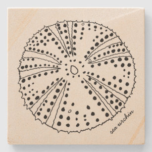 Sea Urchin Drawing Tropical Stone Coaster